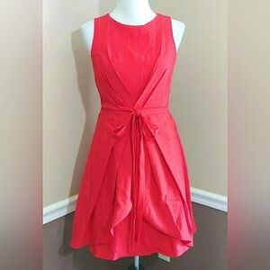 Red Pleated Dress Draped Front Sash Waist ModCloth by Coco Love Medium
